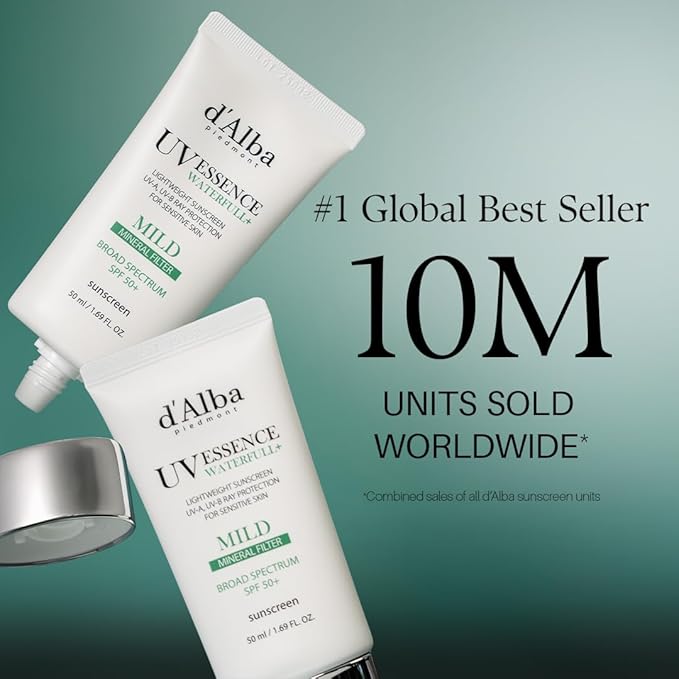 d'alba Piedmont Italian White Truffle Waterfull Mild Sunscreen, Vegan, Mineral Sunscreen, BROAD SPECTRUM SPF 50+ Non-Nano Suitable for Sensitive Skin, Korean Skin Care (1.69 fl. oz)-VivaGrace Women