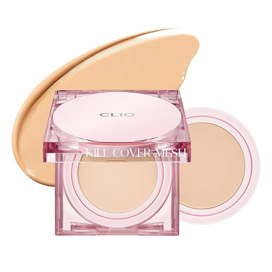 CLIO Kill Cover Mesh Glow Cushion Foundation ([Refill Included] 15g*2, 24W SAND), Glass Skin, Long-Lasting, Lightweight, Buildable Coverage, Glowy Skin Makeup-VivaGrace Women