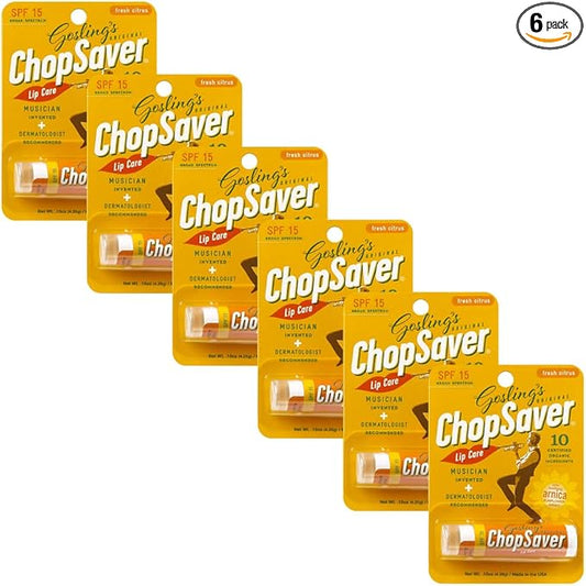 Goslings Original ChopSaver SPF 15 Lip Care, All Natural Lip Balm with SPF, Chapstick for Musicians and More, Effective Relief for Dry, Cracked Lips and Skin, Made in USA, 0.15 Oz (Pack of 6)-VivaGrace Women