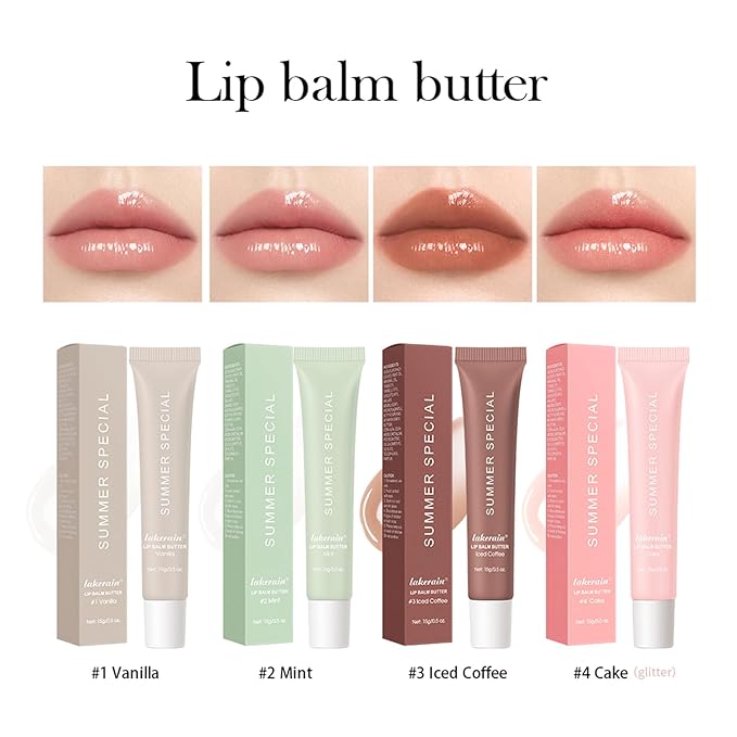4 PCS Lip Glossy Butter Balm Set,Instant Moisture and Hydration Lip Gloss,Long-lasting Hydrating Non-Sticky Lip Balm,Soften Dry Lips and Lip Care-VivaGrace Women