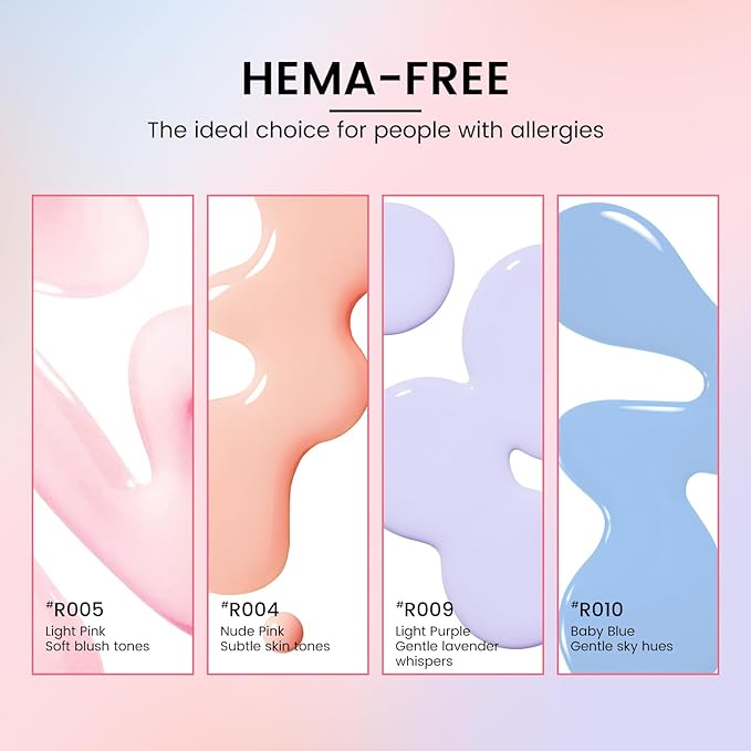 Gel Nail Polish Kit with U V Light, Hema-Free Light Baby Pink Blue Purple Nude Pink Summer Gel Polish Set with Base & Top Coat Chrome Nail Powder, 4 Colors Mini Salon Nail Art Starter Gift for Women-VivaGrace Women