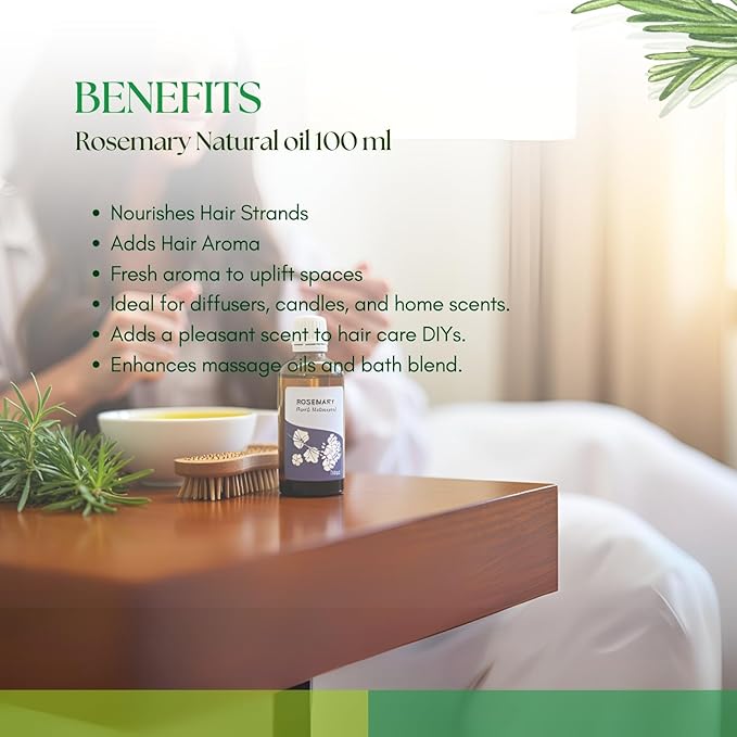 Roots & Above Pure Natural Rosemary Essential Oil 3.38 fl oz/100 ml for Diffuser, Face, Skin Care, Hair, Aroma, Massage, Candle & Soap Making Fragrance DIY use-VivaGrace Women
