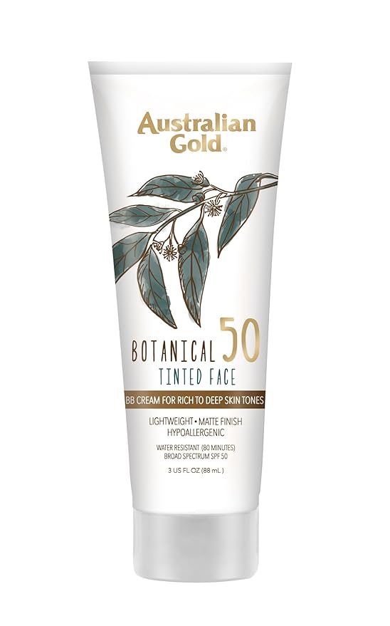 Australian Gold Botanical SPF 50 Tinted Sunscreen for Face, Non-Chemical BB Cream & Mineral Sunscreen,Water-Resistant,Matte Finish,For Sensitive Facial Skin,Rich to Deep Skin Tones, 3 FL Oz, Rich-Deep-VivaGrace Women