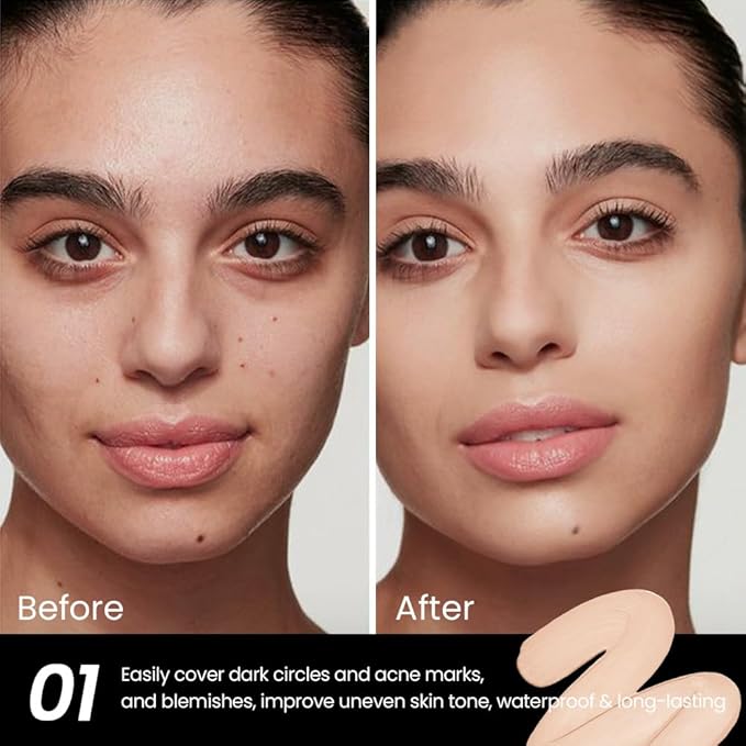 1 Pack Liquid Foundation Cream for Face Makeup,Durable Full Coverage Matte Concealer Make Up,Oil Control & Waterproof Base Primer -0.35 Fl.Oz (01#)-VivaGrace Women