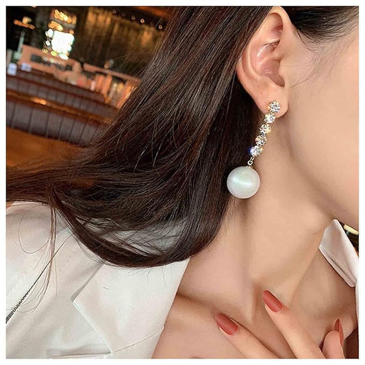 Vintage Pearl Drop Earring Gold Rhinestone Diamond Stud Earrings Cubic Crystal Earrings Wedding Pearl Earrings Jewelry for Women and Girls-VivaGrace Women