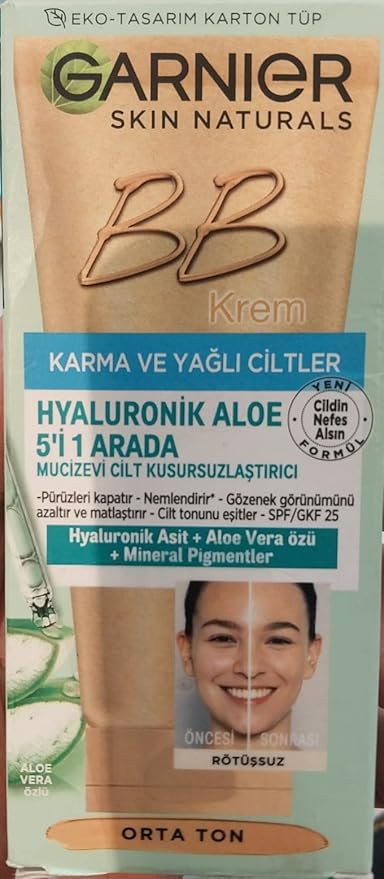 Garnier Skin Naturals Classic Hyaluronic Aloe All-in-1 BB Medium Cream, 50ml-VivaGrace Women