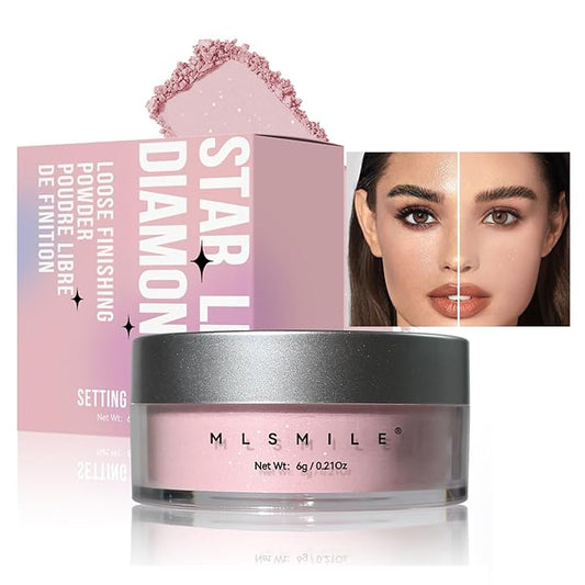 AKARY Pink Translucent Setting Powder, Shimmer Finishing Powder Oil Control for Long Lasting Makeup, Lightweight Loose Powder Waterproof Makes Skin Downy, Blurring Powder for All Skin Tones, 02-VivaGrace Women