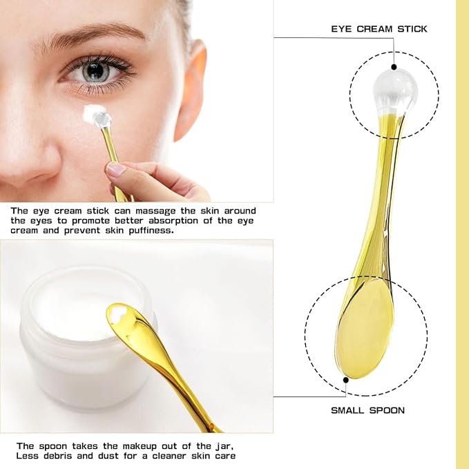 6Pcs Mini Eye Roller Plastic Eye Cream Massager Sticks Makeup Spatula Scoop Dark Circle Remover Beauty Cosmetic Tool for Skin Care,Golden-VivaGrace Women