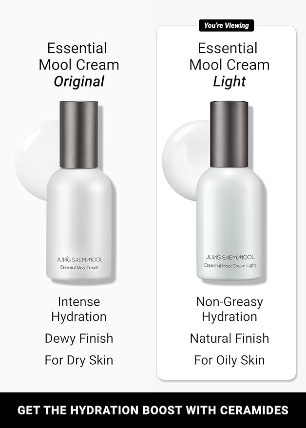 JUNG SAEM MOOL Essential Mool Cream Light 1.7 Fl Oz, Hydrating Water Cream with Ceramide and Centella, Perfect Prep Step Before Cushion Foundation for Smooth, Radiant Finish, Korean Skincare-VivaGrace Women