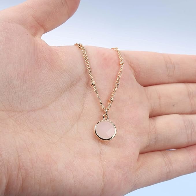 Boho Layered Opal Moonstone Necklace Choker Gold Round Opalite Necklace Clear Quartz Necklace Faceted Crystal Pendant Necklace Chain Jewelry for Women and Girls-VivaGrace Women