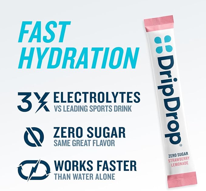 DripDrop Sugar Free Hydration Packets - Zero Strawberry Lemonade - Single Serve Electrolytes Powder Drink Mix - Non-GMO, Gluten Free, Vegan - 32 Sticks-VivaGrace Women