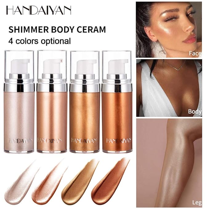 Body Face Luminizer Highlighter Cream Spray Liquid Bronzer Illuminator Glow Glistening Makeup Foundation (#4 Golden Brown)-VivaGrace Women