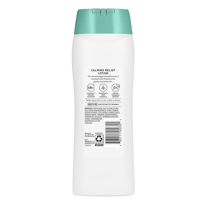 Suave Calming Relief Hand & Body Lotion for Women With Prebiotics For Sensitive Skin, Fragrance & Allergen Free, Helps Restore Skin's Moisture Barrier, 18 FL OZ, 6 Pack-VivaGrace Women