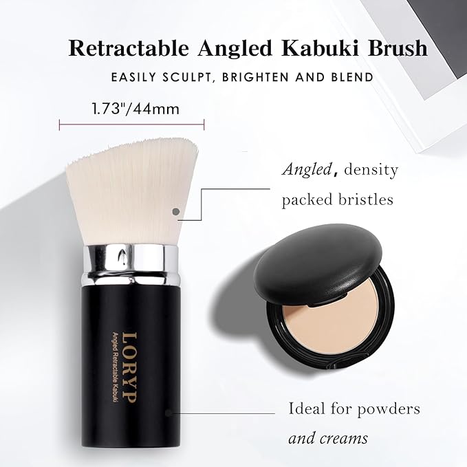 LORYP Retractable Makeup Brush Matte Black Kabuki Foundation Brush for liquid Cream and Powder Makeup 2 Pack Travel Makeup Brush Set-VivaGrace Women