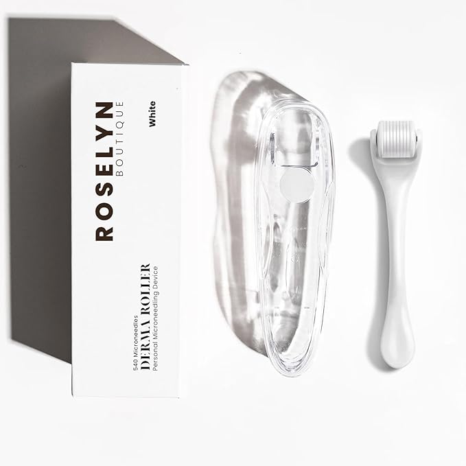 ROSELYNBOUTIQUE Derma Roller for Hair Beard Facial Skin Face 540 Microneedles At-Home Beauty Instrument White Holiday Gift for Men Women-VivaGrace Women