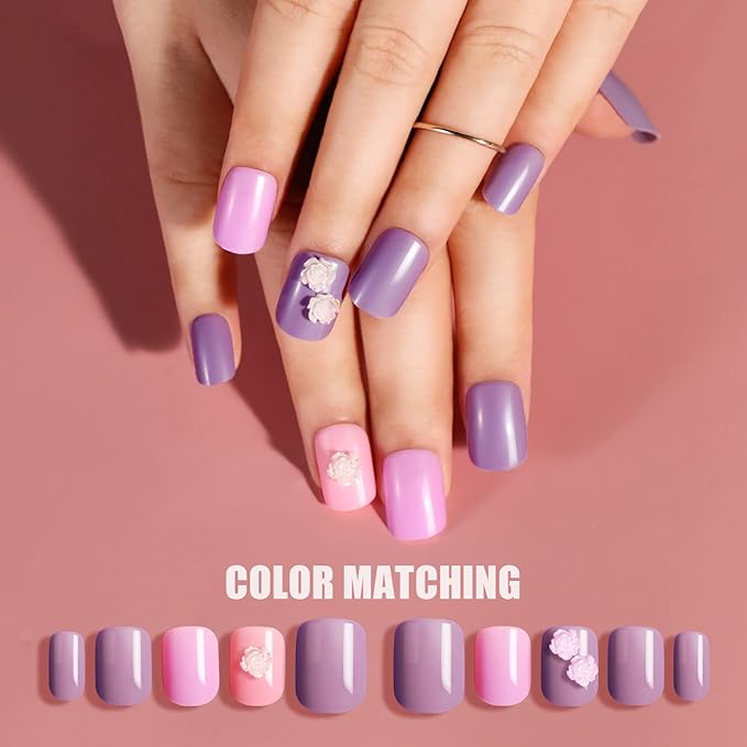 Teenitor Short Square Press On Nails With Nail Glue, 288Pcs Short Fake Nails 12 Colors Short Glue On Nails, Short Nails Press On Square False Nails For Wide Nail Bed
