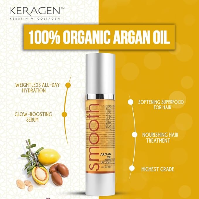 KERAGEN - Nourishing Hair Serum for Dry Damaged Hair - Argan Oil for Hair Treatment - Brilliant Shine, Heat Protection with Paraben, Phthalate and Sulfate Free Formula (1.7 Oz)-VivaGrace Women