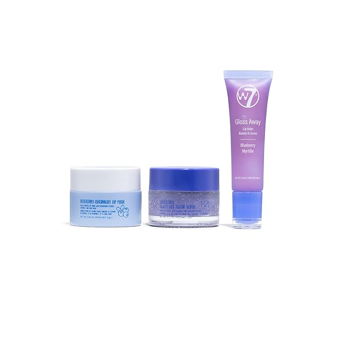 W7 Sweet Dreams Lip Care Trio - 3 Piece Set - Overnight Lip Mask, Lip Balm & Lip Scrub - Blueberry-VivaGrace Women