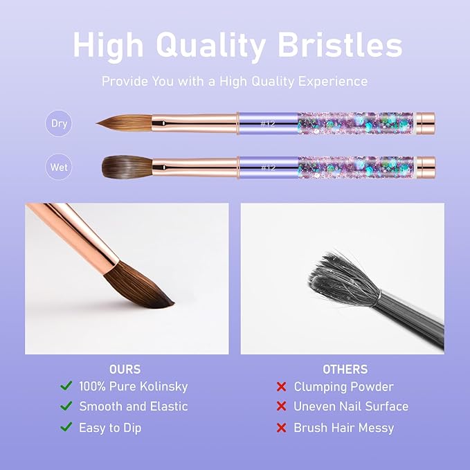 Acrylic Nail Brush Size #10, KEMEISI 100% Pure Kolinsky Nail Art Brushes Sturdy Handle Oval Shaped Acrylic Powder Nail Design Tools for Professional Manicure DIY Home Salon (Purple)-VivaGrace Women