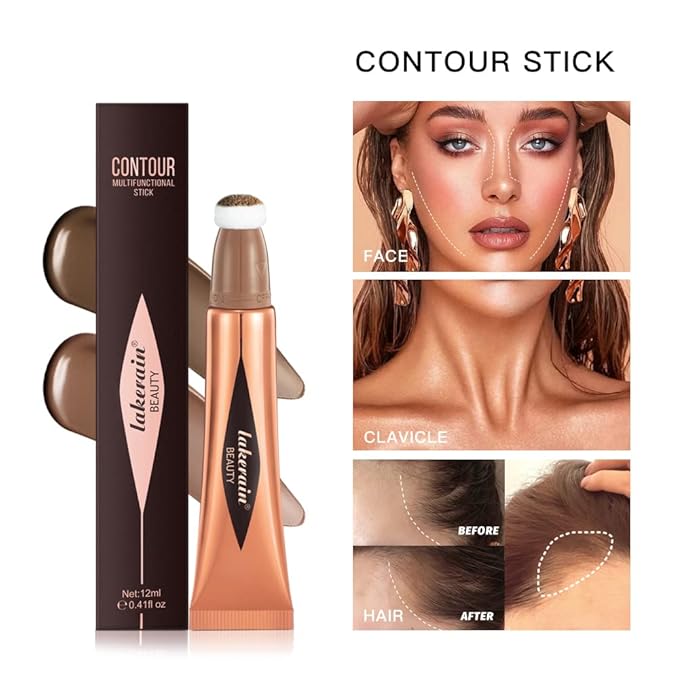 MEICOLY Liquid Contour Beauty Wand,Cream Contour Stick with Cushion Applicator,Liquid Bronzer Stick for Women and Girl,Blendable Long Lasting Smoothly Silky Contour Makeup,Cruelty-free,Medium to Dark-VivaGrace Women
