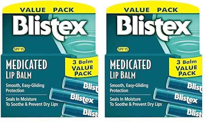 Blistex Medicated Lip Balm, 0.15 Ounce, 3 Count (Pack of 2) Prevent Dryness & Chapping, SPF 15 Sun Protection, Seals in Moisture, Hydrating Lip Balm, Easy Glide Formula for Full Coverage-VivaGrace Women