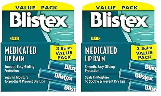 Blistex Medicated Lip Balm, 0.15 Ounce, 3 Count (Pack of 2) Prevent Dryness & Chapping, SPF 15 Sun Protection, Seals in Moisture, Hydrating Lip Balm, Easy Glide Formula for Full Coverage-VivaGrace Women