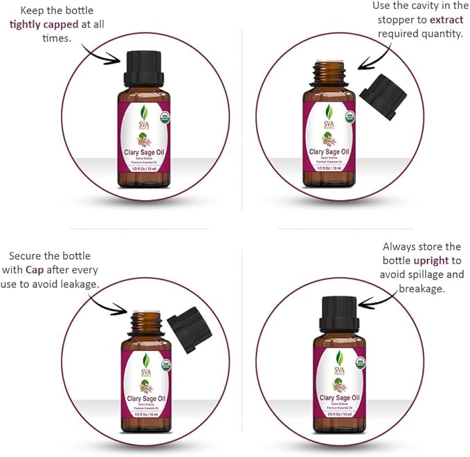 SVA Clary Sage Essential Oil Organic – 1/3 Fl Oz – 100% Natural Organic Clary Sage Oil - for Diffuser, Hair Care, Face, Skin Care, Aromatherapy, Scalp and Body Massage, Soap and Candle Making-VivaGrace Women