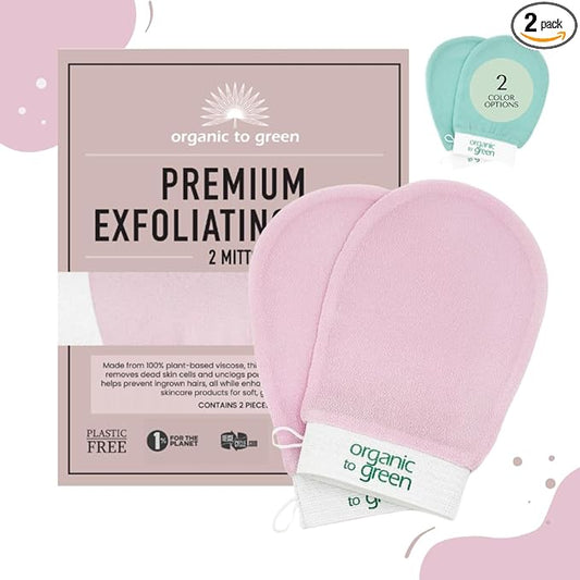 Organic to Green Premium Exfoliating Mitt for Body (2pc) – 100% Vegan Viscose Traditional Body Scrub Washcloth – Body Exfoliator (Pink)-VivaGrace Women