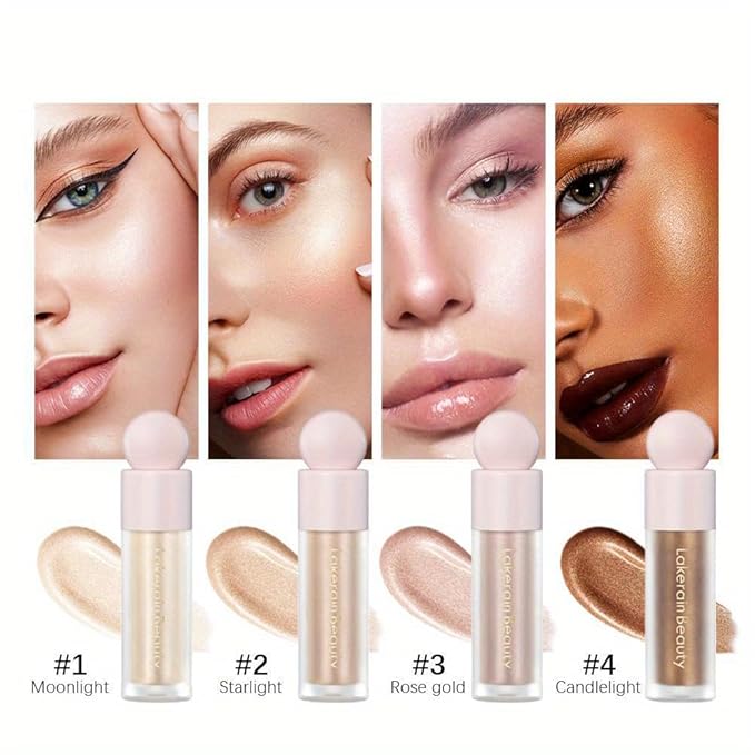 GECOMO Liquid Contour Beauty Wand Face Highlighter Bronzer Makeup Stick, Dewy Finish, Moisturizing Silky Smooth Texture 0.25 Oz/ 7.5ml - 03 ROSE GOLD-VivaGrace Women