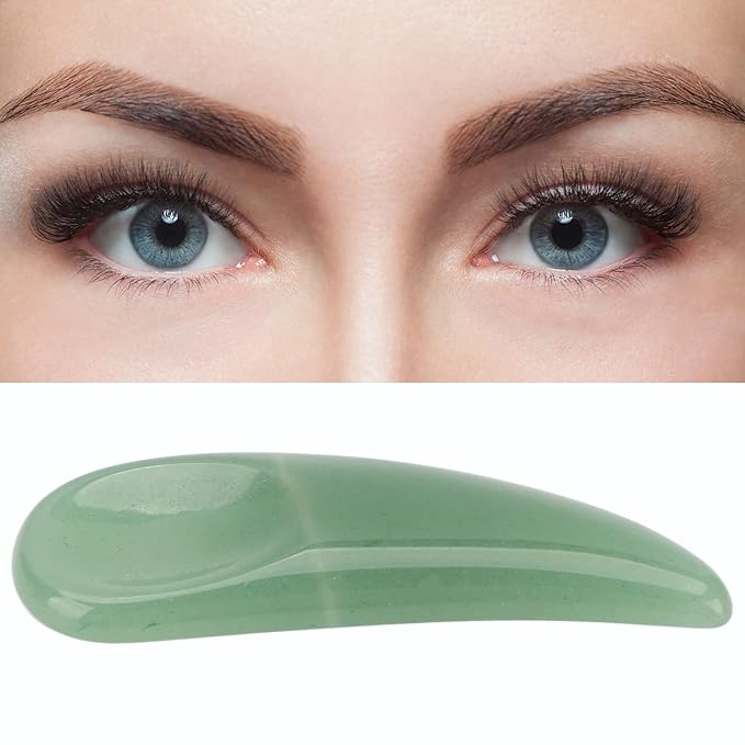 Spatula Scoop, Curved Cosmetic Spatula Scoop Mini Gua Sha Jadestone Curved Makeup Eye Cream Cosmetic Spatula Reduce Puffiness, Bags And Dark Circles Under the Eyes (Green)-VivaGrace Women