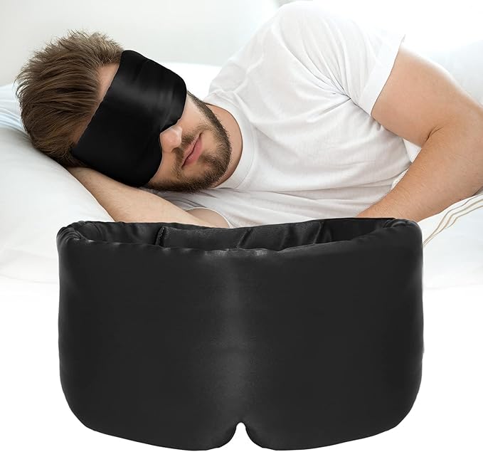 Silk Sleep Mask for Women Men, Mulberry Silk Eye Sleeping Mask & Blindfold with Adjustable Velcro Strap, Blackout Eye Cover for Sleep Travel Yoga Nap, Large Size, Black-VivaGrace Women