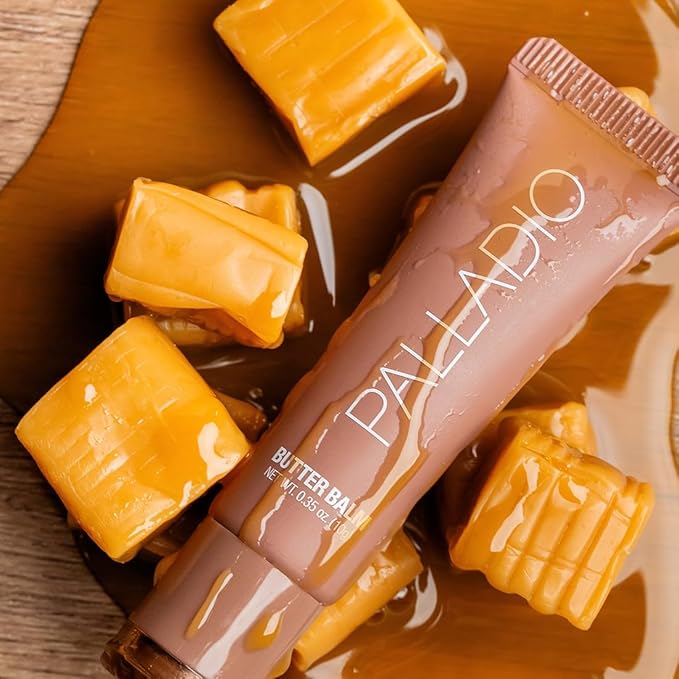 Palladio Butter Balm - Hydrating Lip Balm with Sheer Tint, Aloe, Peptides, Shea Butter, and Vegan Formulation for Instant Moisture, Shine, and Soothing Lip Care, Caramel Glazed-VivaGrace Women