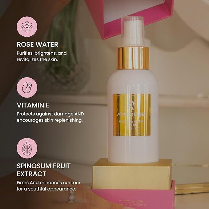 Amarose Rose Water Spray - Revitalizing, Facial Toner - Water for Face - Rose Water Toner - All Skin Types - Hydrating- Rosewater, Spray, Mist with Hyaluronic Acid-VivaGrace Women