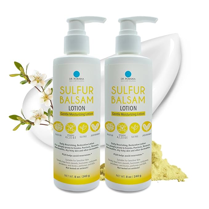 Dr. Robaina Sulfur Balsam Lotion – Lightweight Moisturizer for Dry, Flaky & Itchy Skin – Calms Redness, Supports Skin Barrier & Locks Hydration – Shea Butter & Tea Tree – 8 fl oz, USA Made-VivaGrace Women