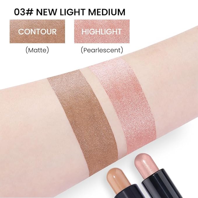 evpct 2in1 Face Shaping & Contouring Stick Cream Contour Concealer Bronzer Stick Makeup Kit for Beginner Face Highlighter Makeup Stick contorno maquillaje de maquillaje profesional,NEW Light Medium-VivaGrace Women