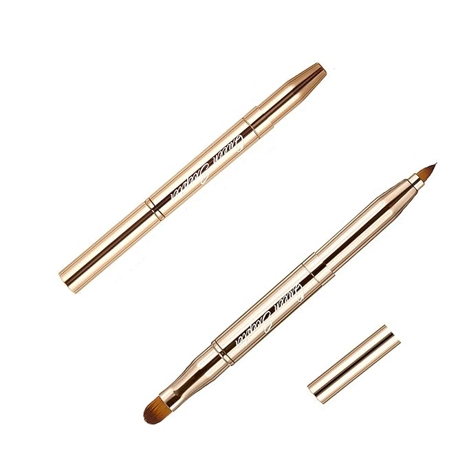Retractable Eyebrow Eyelash Lip Brush Makeup Brush Double-Sided Soft With Cap Concealer Eyeliner For Travel Cosmetic Brushes, gold color-VivaGrace Women