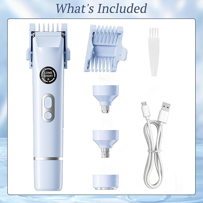 Bikini Trimmer for Women, 4 in 1 Wet/Dry Electric Razors for Women - Dual Head, Painless Rechargeable Portable Womens Razors for Shaving Set for Face, Nose, Eyebrows, Armpits, Bikini Area (Blue)-VivaGrace Women