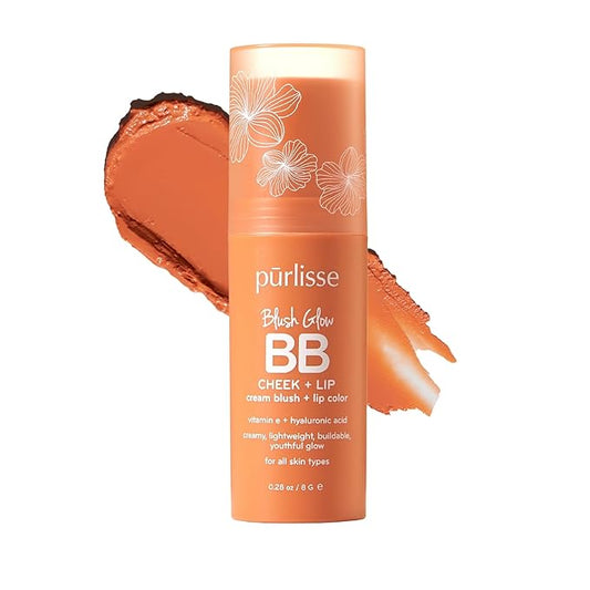 pürlisse Blush Glow BB Lip and Cheek Tint - Hydrating & Buildable 2-in-1 Cream Blush Stick for Cheeks & Lips - Formulated with Nourishing Vitamin E & Hyaluronic Acid - Peach Please (.28 oz)-VivaGrace Women