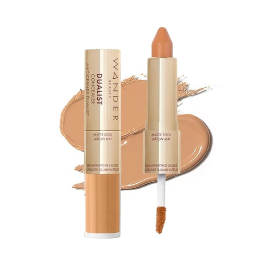 Wander Beauty Dualist Matte and Illuminating Concealer Makeup - Tan - Dual-Ended Matte Concealer Stick + Liquid Concealer - Full Coverage Concealer Brightens, Firms, & Hydrates Under Eyes - 0.28 fl oz-VivaGrace Women