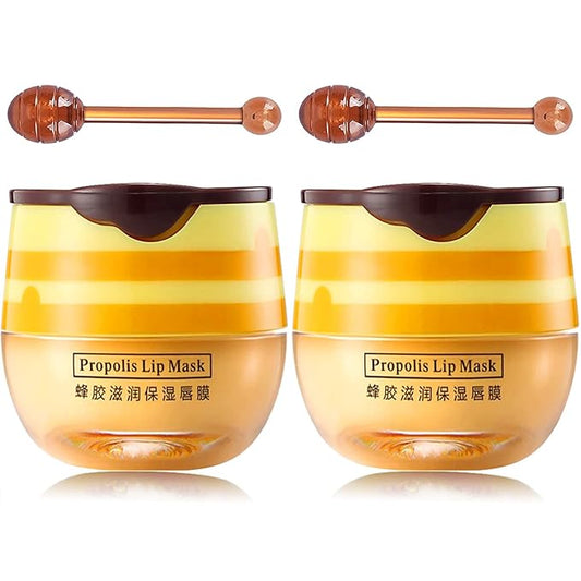 Bee Lip Mask Balm Honey Pot, 2PCS Honey Lip Sleeping Mask Hydrating Prevention Dry and Cracked Lip Scrubs Exfoliator, Overnight Lip Mask Reduces Lip Lines-VivaGrace Women