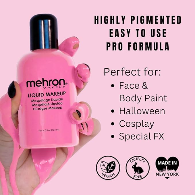 Mehron Makeup Liquid Makeup | Face Paint and Body Paint Perfect for Halloween, Cosplay I Air Brush Compatible 4.5 oz (133 ml) (PINK)-VivaGrace Women