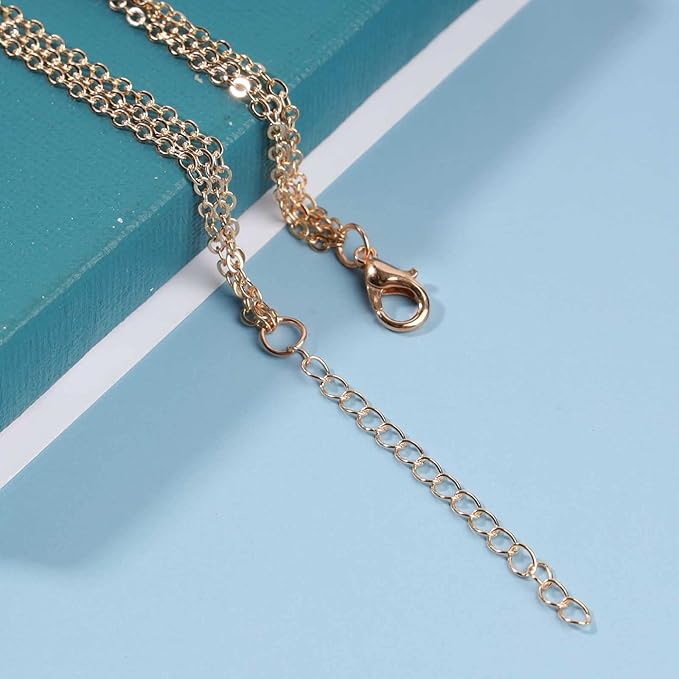 Boho Layered Crystal Necklace Choker Gold Bezel Pendant Necklace Multi Layering Vintage Necklace Chain Cz Bridal Necklace Chain Jewelry for Women and Girls-VivaGrace Women