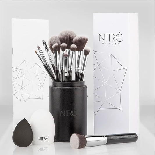 Niré Beauty 15piece Award Winning Professional Makeup Brush Set: Vegan Makeup Brushes with Case, Makeup Sponge, Brush Cleaner, Guide, Gift Box-VivaGrace Women