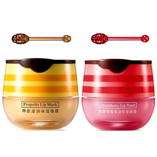 2 Pcs Lip Balm Honey Pot,Honey & Strawberry Lip Mask Propolis Moisturizing Lip Balm with Stick,Prevention Dry and Cracked Lip Scrubs,Exfoliator Lip Wrinkle Skin Care Products-VivaGrace Women