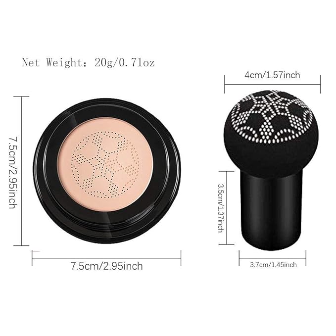 Air Cushion CC Cream Mushroom Head Cushion Foundation, BB Cream Face Makeup for Mature Skin Moisturizing Concealer Brighten Long-Lasting, Even Skin Tone for All Skin Types (Ivory)-VivaGrace Women