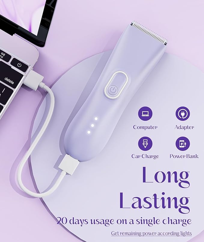 Bikini Trimmer for Women - Painless Pubic Hair Trimmer with 3 Shaving Speeds, IPX7 Waterproof Electric Razor, Cordless Women’s Bikini Shaver for Sensitive Skin-VivaGrace Women