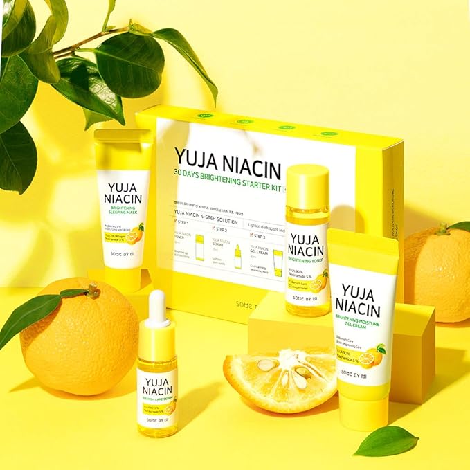SOME BY MI Yuja Niacin 30 Days Brightening Starter Kit/Toner 1.01Oz, Serum 0.33Oz, Gel Cream 1.01Oz, Sleeping Mask 0.67Oz / Melasma and Blemish Care/Facial Skin Care Set-VivaGrace Women