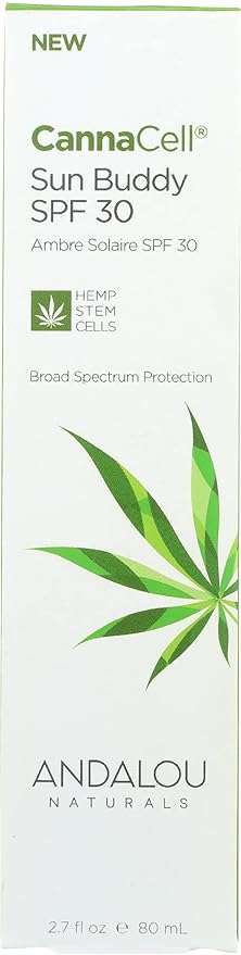 Andalou Naturals Face Sunscreen, CannaCell Sun Buddy SPF 30 with Hemp Stem Cells, Moisturizing Facial Lotion, Broad Spectrum Protection with Non-Nano Zinc Oxide, Reef Safe Sunscreen, 2.7 Fl Oz-VivaGrace Women