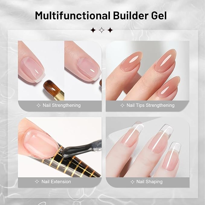 JODSONE 2Pcs 10ml Builder Gel Set, Clear Gel Nail Strengthener for Thickening, Nail Extension, Apex Building, Repairing Broken Nails, Long Lasting DIY Nail Art Gift for Women-VivaGrace Women