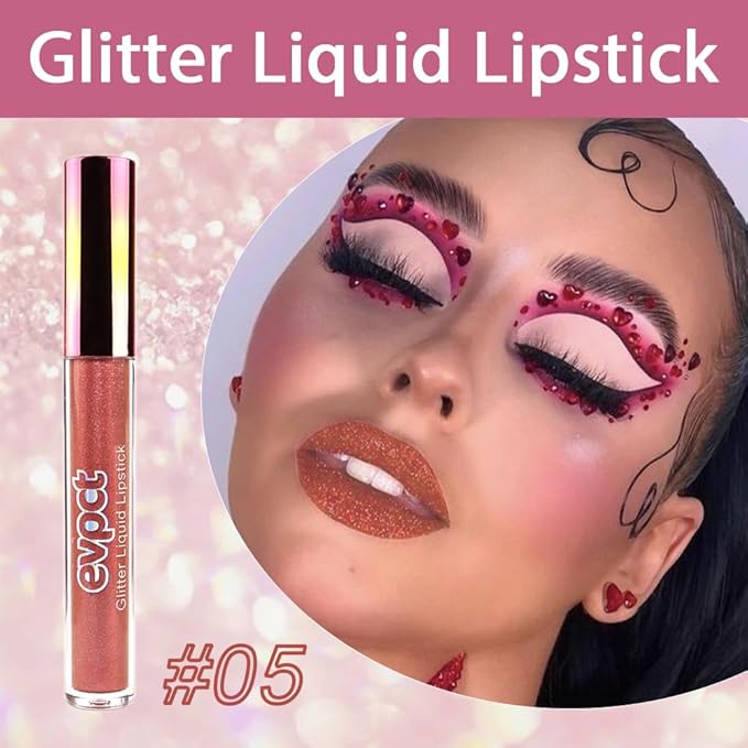 evpct 1Pcs Bronze Gold Matte to Glitter Liquid Lipstick Lip Set Kit, Long Lasting Matte Diamond Glitter Lipstick Waterproof, Colorful Sparkly Glossy Metallic Shimmer Sparkle Lip Gloss for Women 05#-VivaGrace Women